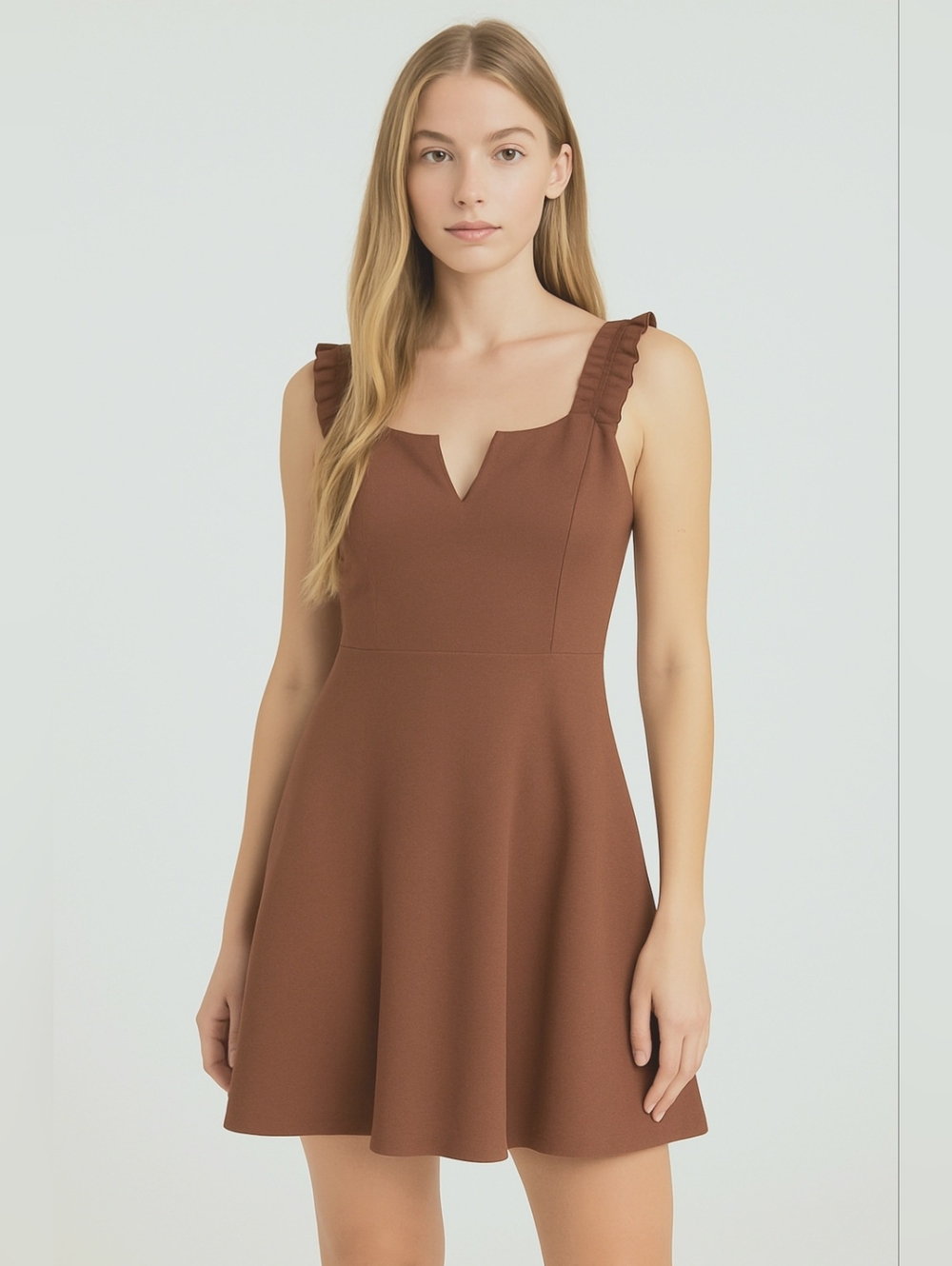 Intimately Free People Terracotta Ribbed Knit Ruffle Strap Stretch Mini Babydoll